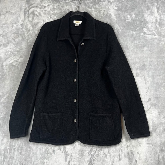VTG Talbots Womens Cardigan Sweater Jacket Black 100% Wool Button Front  M - Picture 2 of 10